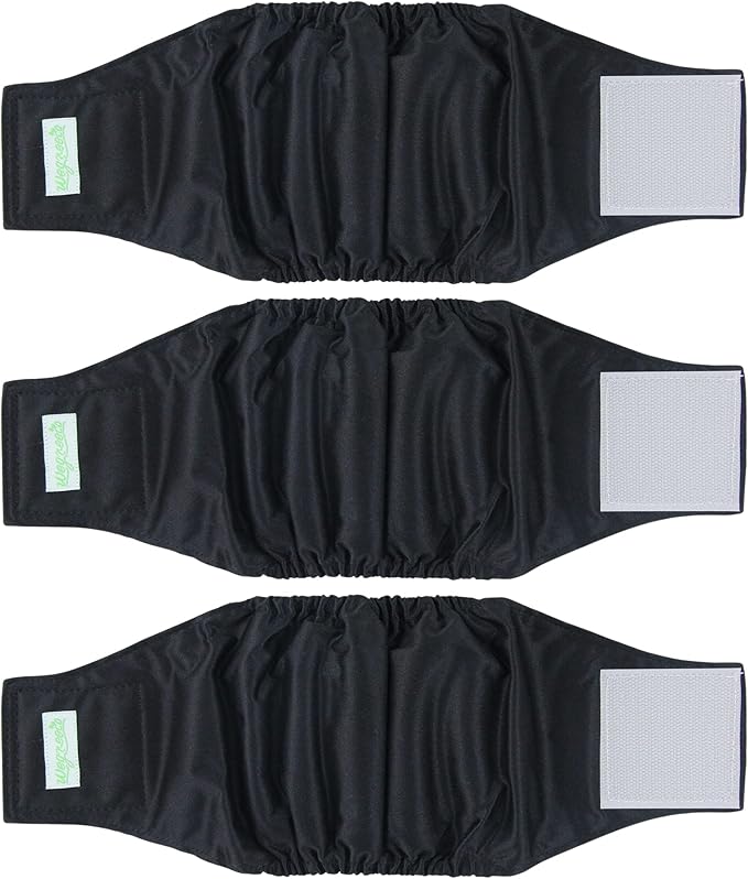 wegreeco Washable Dog Diapers - Washable Male Dog Belly Wrap - Pack of 3 - (Black,X-Small)