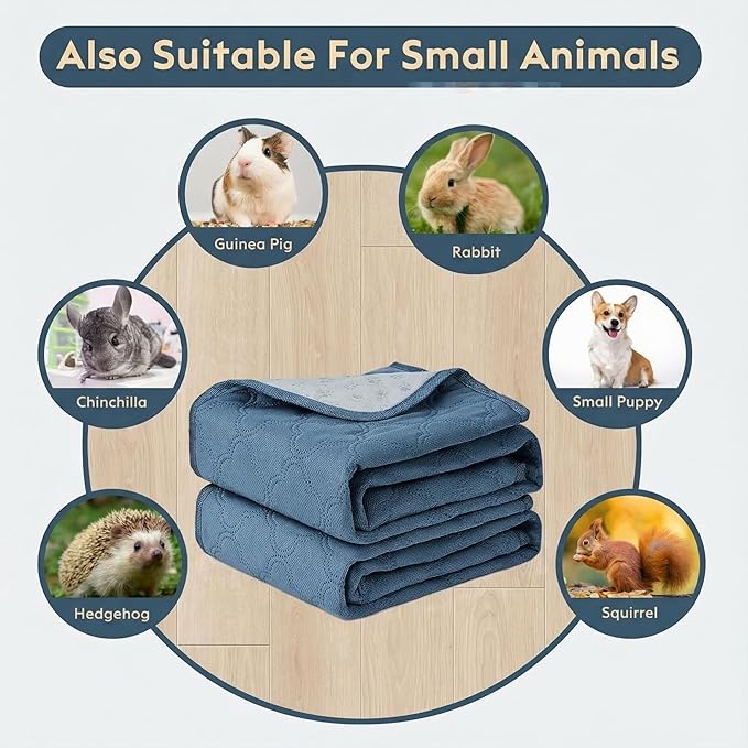 FunFurry Washable Guinea Pig Cage Liner - 4 Pack Reusable Washable Pee Pads，Waterproof Guinea Pig Bedding for Small Animal - Rabbit Bunny Hamster Puppy (Blue, 12" X 12" - 4 Pack)