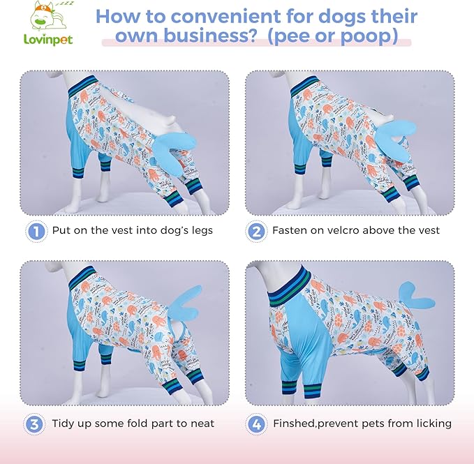 LovinPet Dog Recovery Suit - Medium Large - Dog Bodysuit for Abdominal Wound After Surgery Anti Licking Abdominal Wound Surgical Clothes Post-Operative Vest E-Collar Alternative,Whale,Blue,L