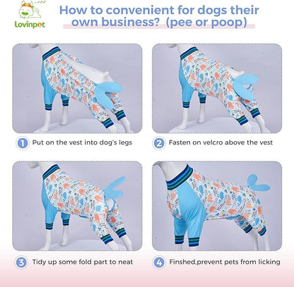 LovinPet Dog Recovery Suit - Medium Large - Dog Bodysuit for Abdominal Wound After Surgery Anti Licking Abdominal Wound Surgical Clothes Post-Operative Vest E-Collar Alternative,Whale,Blue,M