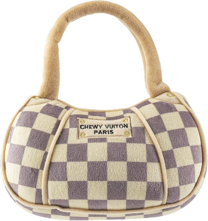 Haute Diggity Dog Chewy Vuiton Handbag Plush Squeaky Dog Toy, Soft Durable Designer-Inspired Stuffed Puppy Chew Toys for Small, Medium & Large Dogs, Machine-Washable (Tan Checker) XL