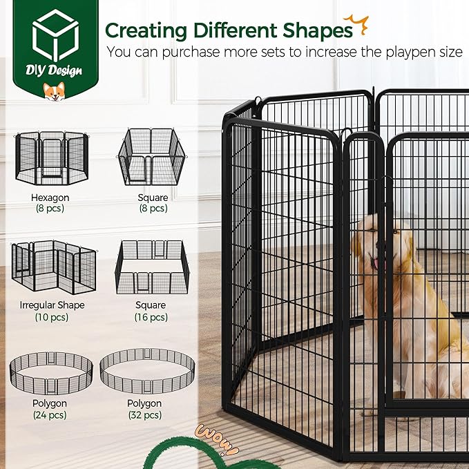 Yaheetech Dog Playpen, 40 Inch 8 Panels Heavy Duty Metal Pet Fence for Indoor Puppy Exercise Pen for RV Camping/Yard/Garden, Black