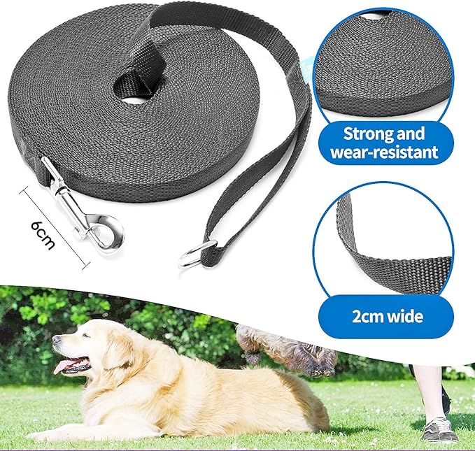 BAAPET 15/20/30/50/100 ft Long Dog Training Leash with Clickers for Small, Medium and Large Dogs or Cats (15 Feet, Black)