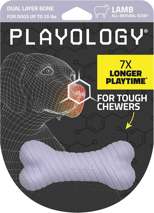 Playology Dog Toys |Dual Layer Bone Durable Chew Toy Bone for Dogs | Small Lamb Scented Toy - Easy to Clean and Made from Non Toxic Materials