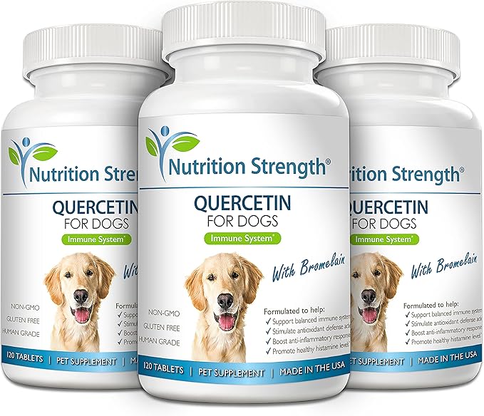 Quercetin for Dogs with Bromelain to Support Balanced Immune System, Promote Inflammatory Relief & Antioxidant Activity, Quercetin for Dog Allergies, 120 Chewable Tablets