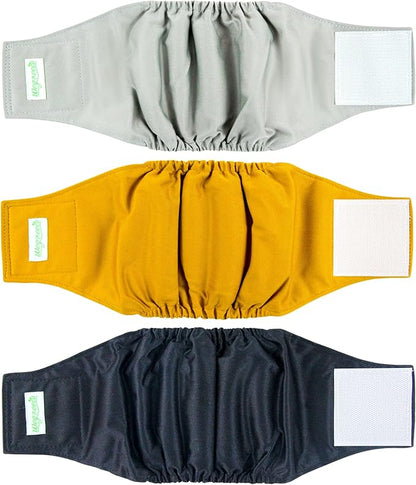 wegreeco Washable Dog Diapers - Washable Male Dog Belly Wrap - Pack of 3- (Gold,Black,Grey,Medium)