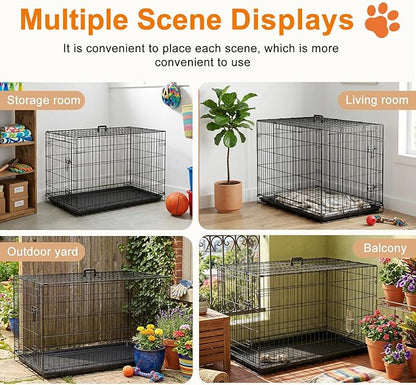 FDW Large Dog Crate 42inch Dog Cage Foldable Metal Kennel with Leakproof Tray Foldable Design Indoor Outdoor Use for Large Dogs,Black