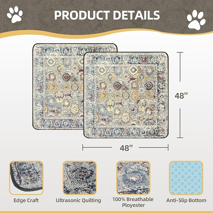 SCLOSE Washable Pee Pads for Dogs Large 2 Pack, 48" x 48" Reusable Puppy Pads Waterproof Dog Rugs, Super Absorbent, Leakproof, Dog Crate Pad, Playpen Mat, Whelping Pads, Vintage