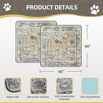 SCLOSE Washable Pee Pads for Dogs Large 2 Pack, 48" x 48" Reusable Puppy Pads Waterproof Dog Rugs, Super Absorbent, Leakproof, Dog Crate Pad, Playpen Mat, Whelping Pads, Vintage