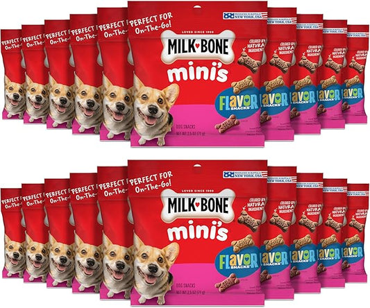 Milk-Bone Flavor Snacks Mini’s Dog Biscuits, Flavored Crunchy Dog Treats, 2.5 Oz. Bags (Pack of 20)