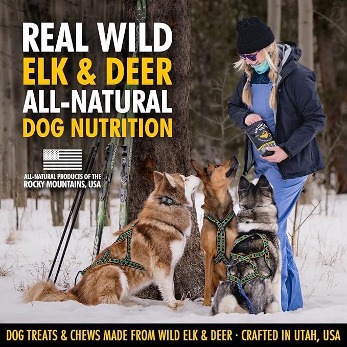 MOUNTAIN WILD Venison Jerky Training Treats for Dogs – Elk & Deer Meat Protein Dog Treat High-Value Reward – All-Natural, No Fillers, Grain-Free, No Artificial Preservatives – 8 oz (3 Pack)