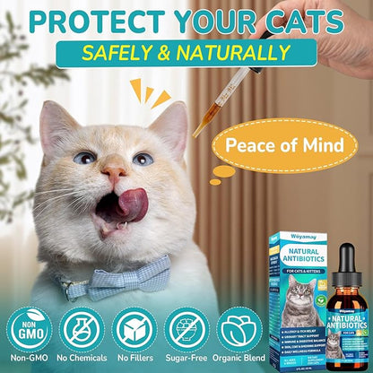 Woyamay Antibiotics for Cats, Natural Antibiotic for Allergy Relief, Urinary Tract Health, Itch Relief & Digestion Care, Cat Allergy Relief for Cats, Cat Immune Support Supplement, 4 Fl Oz