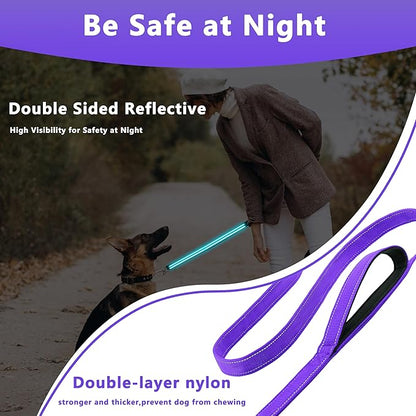 Dog Leash 4ft Long, Double Handle Dog Leash for Safety Control Training, Heavy Duty Dogs Leads with Traffic Padded Handles, Reflective Leashes for Small Medium Large Dogs(4ft, Purple)