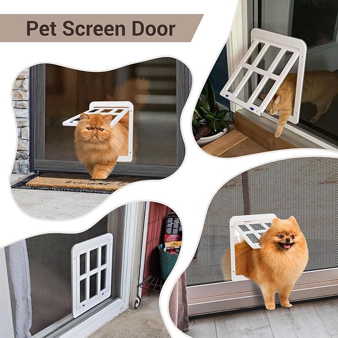 Cat Screen Door for Sliding Screen Door Pet Screen Door with Flap Lockable Suitable for Small Dog and Cat-White