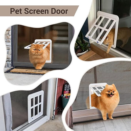 Cat Screen Door for Sliding Screen Door Pet Screen Door with Flap Lockable Suitable for Small Dog and Cat-White