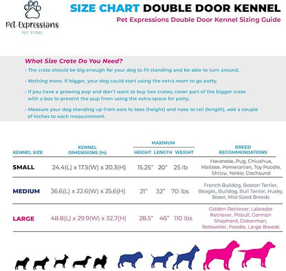 PET Expressions Luxury Colorful 48 Inch Foldable Dog Crate with 2 Doors | Free Training Ebook and Pet Calming Music | 3 Colors & 3