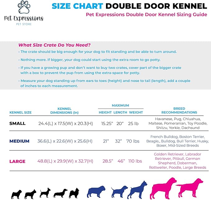 PET Expressions Luxury Colorful 24 Inch Foldable Dog Crate with 2 Doors | Free Training Ebook and Pet Calming Music | 3 Colors & 3
