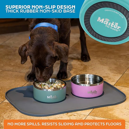 Master Pet Supply Stainless Steel Dog Bowls - 32 oz, Heavy Duty - Aqua Sky, Double Wall Extra-Thick Insulated, Non-Slip Pet Water Bowl for Dogs, Cats & Pets, Anti Rust Metal, Dish Washer Safe