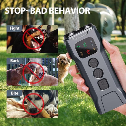 Mtmult Ultrasonic Dog Bark Deterrent - Dog Bark Deterrent Devices, Barking Deterrent Devices, Bark No More Training Aid, LED Flashlight & HD Display (Anti Barking - Grey P9)