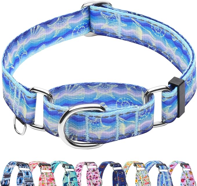 Reflective Martingale Collar for Dogs Nylon Training Collar with No Buckle, No Pull Adjustable Dog Collar for Medium Dogs（Blue Starfish，M）