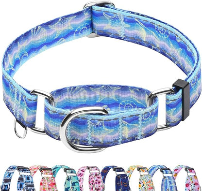 Reflective Martingale Collar for Dogs Nylon Training Collar with No Buckle, No Pull Adjustable Dog Collar for Small Dogs（Blue Starfish，S）