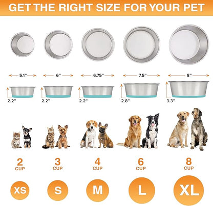 Neater Pet Brands Stainless Steel Dog Bowls with Non-Slip Rubber Bottom – Set of 2, 4 Cup (32 oz), Teal - Heavy Duty Metal Dog Bowl, Dishwasher Safe, Food or Water Bowl, Ideal for Medium Dogs