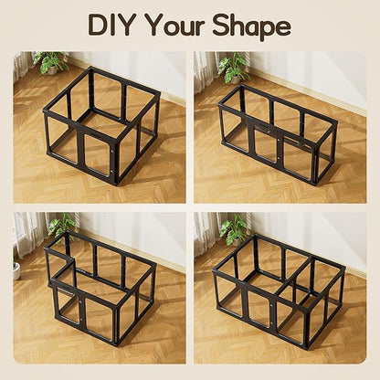 Jalove 30" H Clear Dog Playpen Acrylic Puppy Playpen Indoor, Easy Assemble Cat Rabbit Ferret Pet Play Pen with Door, Plastic Dog Fence Kennel Whelping Cage Enclosure Black 2PCS