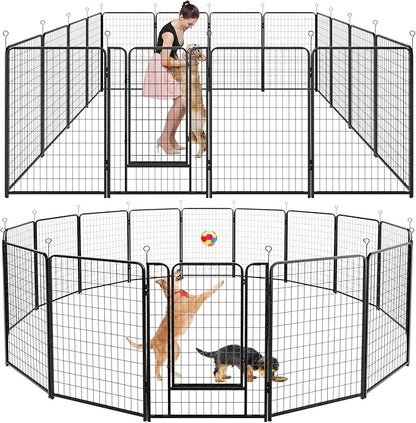 Kfvigoho Dog Playpen Outdoor Extra Wide 16 Piece Panels Heavy Duty Dog Fence 50" Height Anti-Rust with Doors Portable for RV Camping Yard, Total 42FT, 140 Sq.ft, Snowy Black