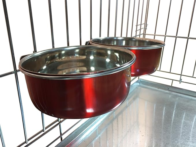 Ellie-Bo Pair of Dog Bowls for Crates, Cages or Pens and 3 Sizes (0.9Ltr Medium, Red)