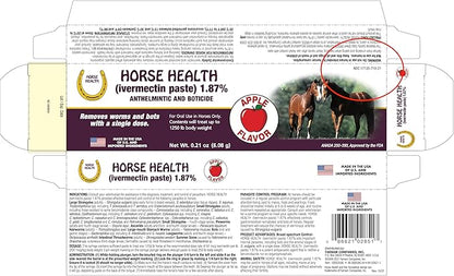 Horse Ivermectin Paste 1.87% – Apple Flavored Oral Equine Dewormer Syringe – 6.08g Tube Treats Horses Up to 1250 lbs (3-Pack)