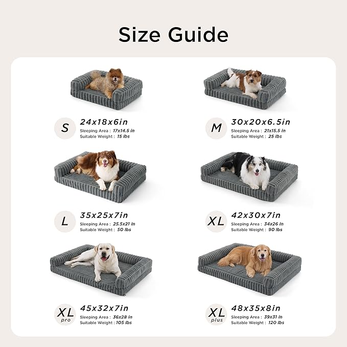 Bedsure ComfyFleece™ Orthopedic Dog Beds Large Sized Dog, Waterproof Memory Foam Pet Couch Sofa with Sides, Non-Slip Bottom and Egg-Crate Foam Large Pet Bed with Washable Corduroy Cover, Grey