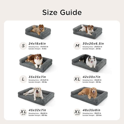 Bedsure ComfyFleece™ Orthopedic Dog Beds Large Sized Dog, Waterproof Memory Foam Pet Couch Sofa with Sides, Non-Slip Bottom and Egg-Crate Foam Large Pet Bed with Washable Corduroy Cover, Grey