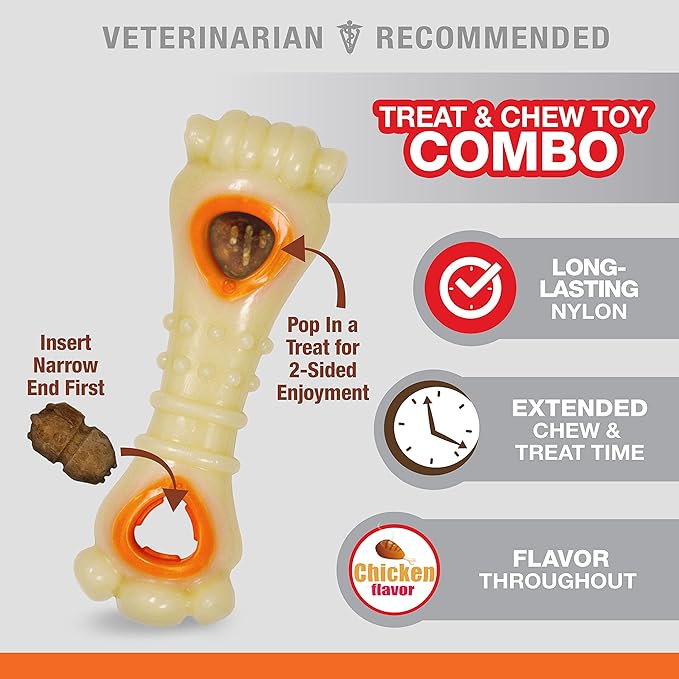 Nylabone Knuckle Bone Pop-In Treat Toy Power Chew Toy for Dogs, Interactive Treat Dispensing Enrichment Dog Toy, Long Lasting Chicken Flavor, Medium Dogs - Up to 35 lbs