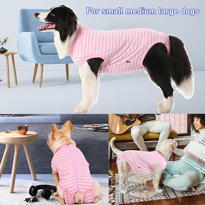 Dog Recovery Suit Female,Pink Large Spay Surgery Recovery Shirt,Pink-White Striped L