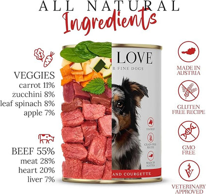 DOG'S LOVE Beef Canned Dog Food Wet, Grain-Free Wet Dog Food - Human-Grade Quality, Single Protein - Rich in Essential Nutrients, Healthy Choice for Better Digestion & Immunity - 6 Cans (14.1 Oz Each)