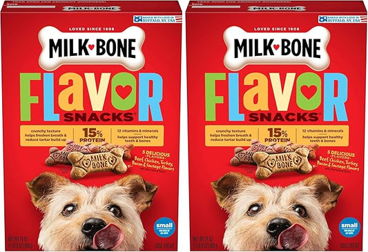 Milk-Bone Flavor Snacks Dog Treats, Small Biscuits, 24 Ounce Crunchy Texture Helps Reduce Tartar (Pack of 2)