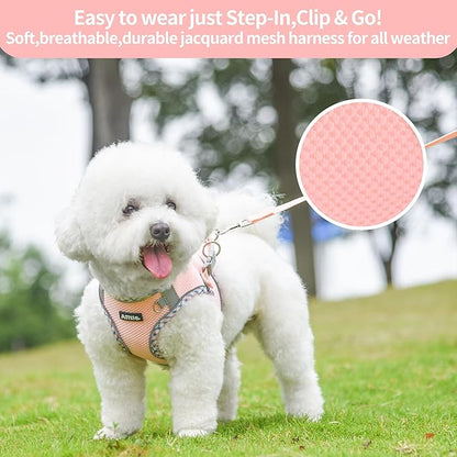 AIITLE Escape-Proof Dog Harness - Extra Soft Jacquard Fabric with Moisture-Wicking Lining, Adjustable Fit for Boston Terrier, Pekingese - Running, Playdates, Outdoor Adventures (Pink, L)