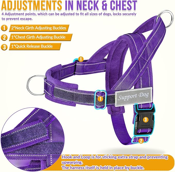 SlowTon No Pull Dog Harness - Heavy Duty Dog Harness and Leash Set for Medium Large Dogs, Reflective Tactical Harness with Soft Padded and Front Clip for Easy Walk and Training (PU, S)