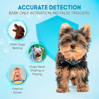 Tiny Bark Collar for Small Dogs 5-15 lbs and Puppies - No Shock Anti Barking Collar - Rechargeable Smart Collar for Dog Training with 7 Sensitivity Levels and 3 Beep&Vibration Modes (Blue)