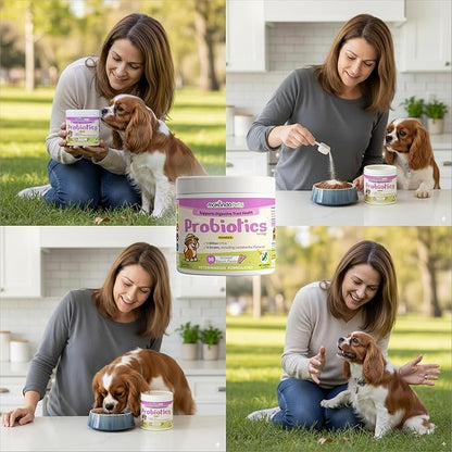 Probiotics for Dogs & Puppies–Extra Strength 9 Species, 5 Billion CFU per Scoop of Powder Digestive Enzymes for Dogs. Gut Fiber & Allergy Relief (2-Pack, 180 Scoops)