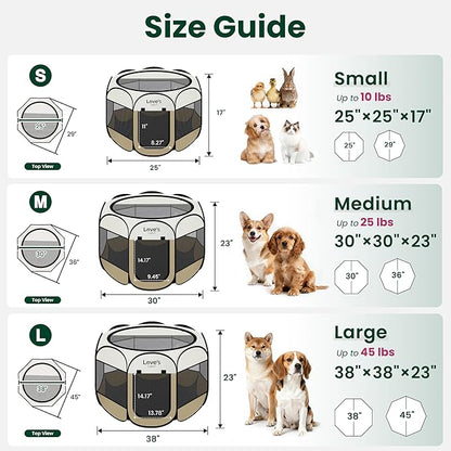Love's cabin Pet Puppy Dog Playpen, Medium Dog Tent Crates Cage Indoor/Outdoor, Portable Playpen for Cat, Foldable Pop Up Dog Kennel Playpen with Carring Case, Removable Zipper Top, Khaki