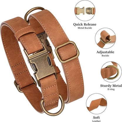 Didog Soft PU Leather Dog Collar, Stylish Quick Released Dog Collar for Large Dogs, Easy Clean Adjustable Pet Collar for Daily Walking, Light Brown, L Fit 16-22" Neck
