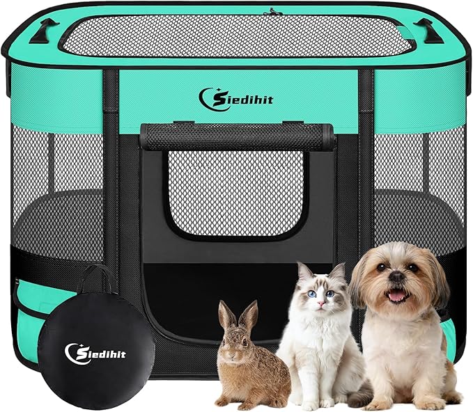 Dog Playpen,Cat Pet Puppy Pen,Portable Playpens for Dogs Indoor Outdoor Travel Camping Use,Foldable Dog Kennel Tent Crate for Rabbit Small Animals with Carrying Case (Green, Small)