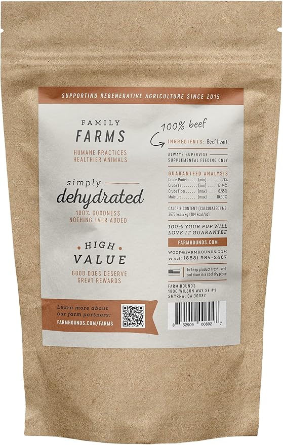 Farm Hounds - Beef Heart - Premium Natural Beef Heart Jerky For Dogs - Made From 100% Humanely Raised Cattle - Organ Treats - Great For Training & Treats - No Added Fillers - Made in USA - 4oz -1 Pack