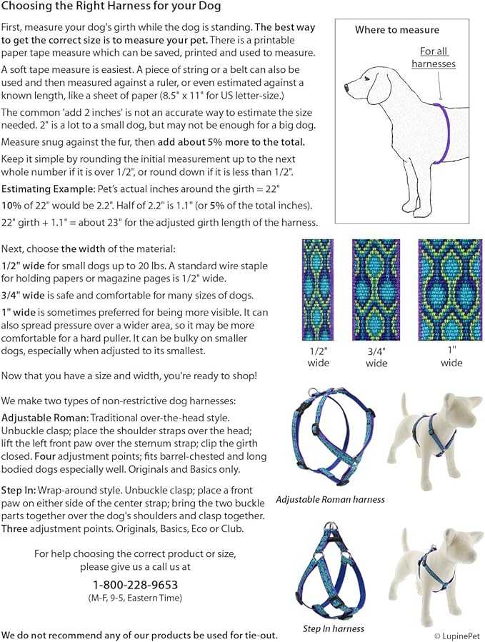 LupinePet Originals 3/4" Turtle Reef 20-32" Adjustable Roman Dog Harness for Medium Dogs