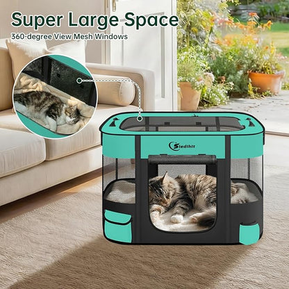 Dog Playpen,Cat Pet Puppy Pen,Portable Playpens for Dogs Indoor Outdoor Travel Camping Use,Foldable Dog Kennel Tent Crate for Rabbit Small Animals with Carrying Case (Green, Small)