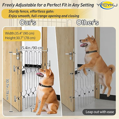 Retractable Pet Gate for Front Door - 35.4" Extra Wide, 30.7" Tall Heavy Duty Metal Retractable Door Barrier, Easy Install Safety Dog Gate for Front Door, RVs to Prevent Dogs from Dashing Out