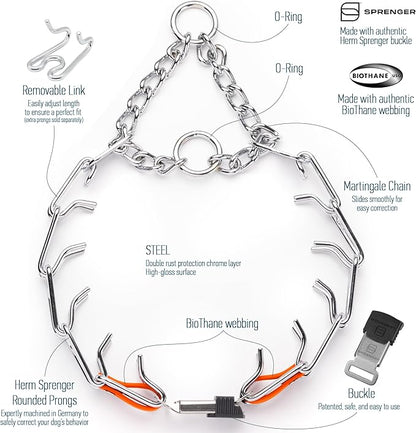 Herm Sprenger Chrome Plated Steel Dog Collar with Quick Release ClicLock Buckle O-Ring Biothane Insert Training Collar Made in Germany (Hunter Orange, 25in x 4.0mm(Neck Size up to21-22in))