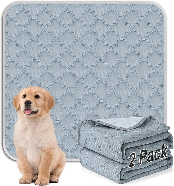 FunFurry Washable Pee Pads for Dogs - 2 Pack Reusable, Waterproof Puppy Pads, Super Absorbent with Dog Paw Shape Non-Slip Backing (Light Grey, 31" X 36" - 2 Pack)
