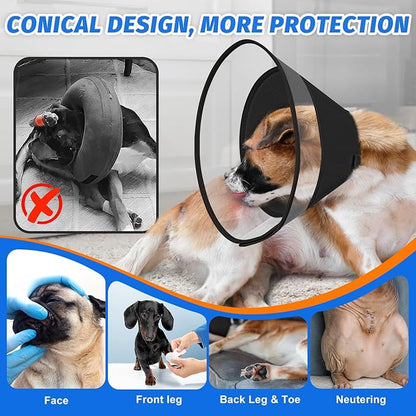 Dog Cone Collar with Soft Pad, Transparent Elizabeth Recovery Collar for Large, Medium, Small Dogs to Stop Licking, Pet Head Cone Alternative After Surgery, Neutering, Injury (M)